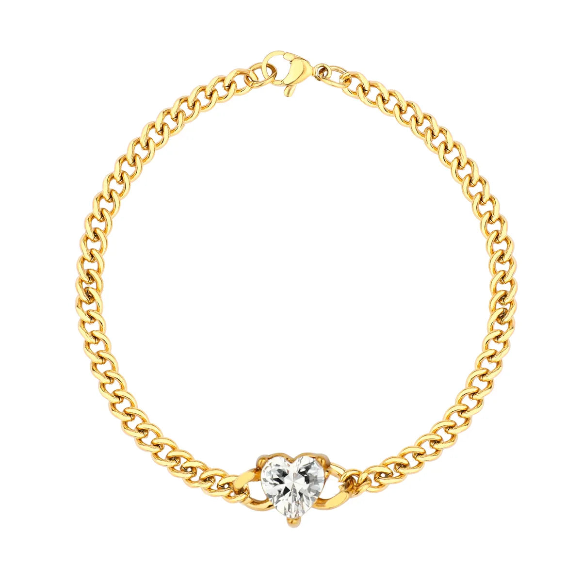 Cute Simple Style Square Oval Heart Shape Stainless Steel Gold Plated Zircon Bracelets In Bulk