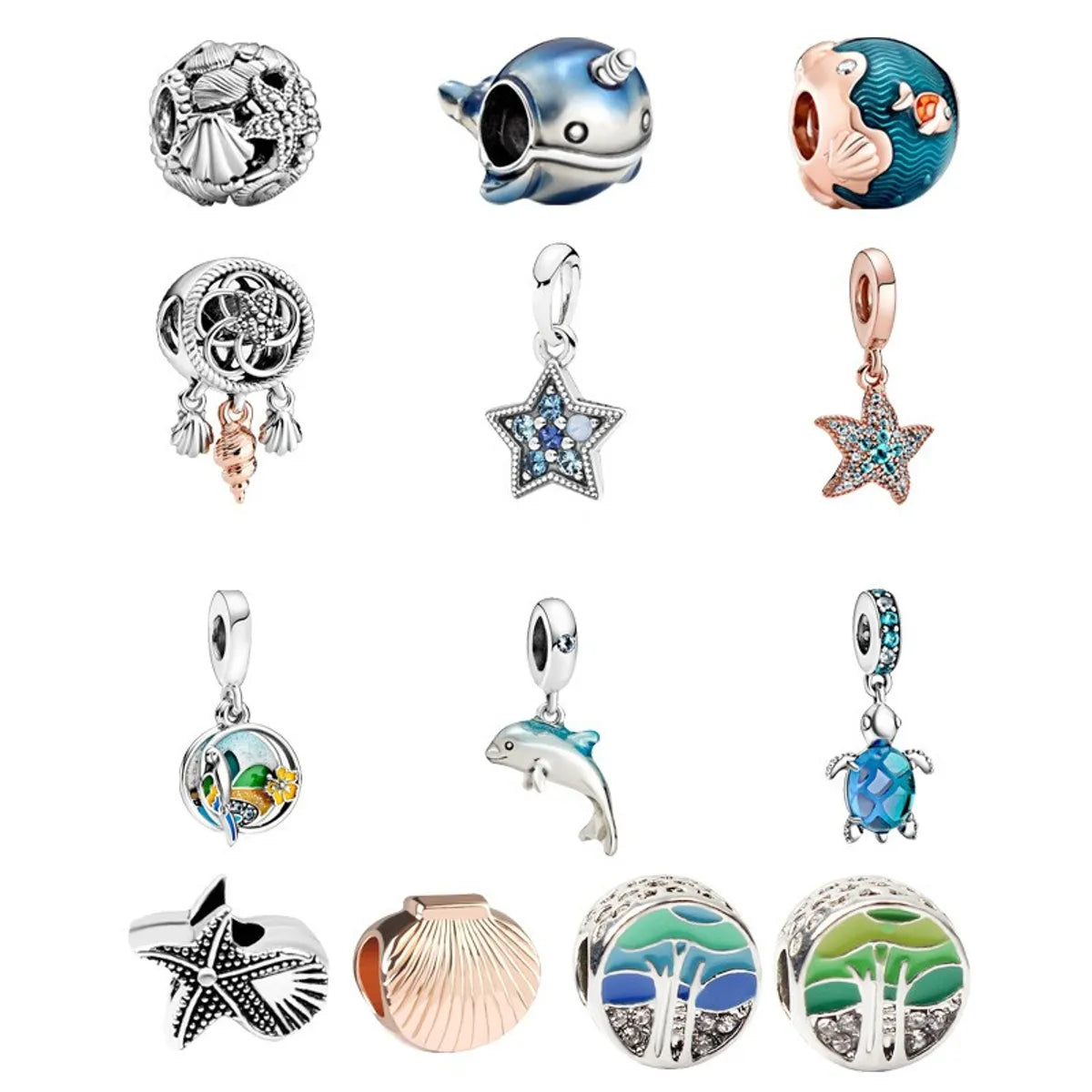 Cute Simple Style Starfish Dolphin Shell Alloy Enamel Inlay Rhinestones Jewelry Accessories