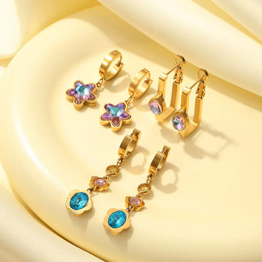 Cute Simple Style Water Droplets Stainless Steel Plating Inlay Zircon Gold Plated Earrings Necklace