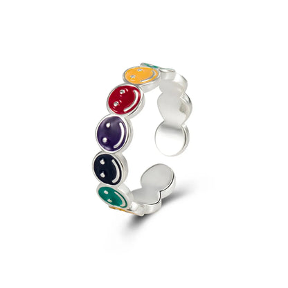 Cute Smiley Face Sterling Silver Open Ring 1 Piece