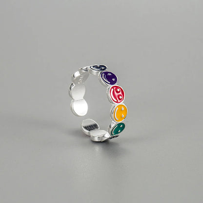 Cute Smiley Face Sterling Silver Open Ring 1 Piece