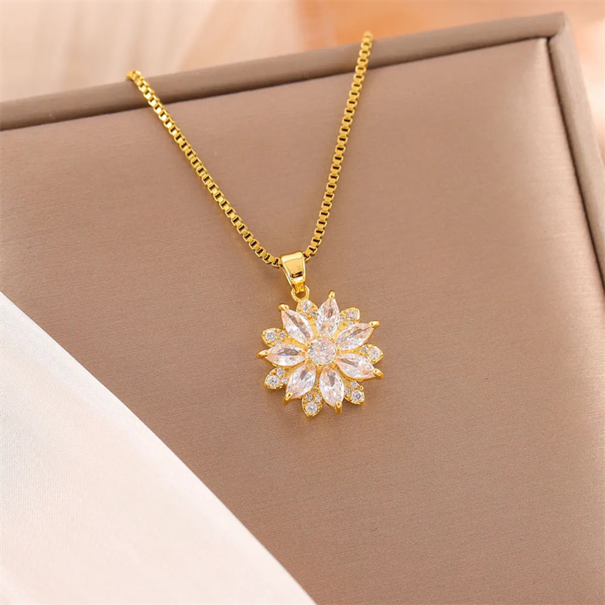 Cute Snowflake Stainless Steel Titanium Steel Plating Inlay Zircon 18k Gold Plated Pendant Necklace