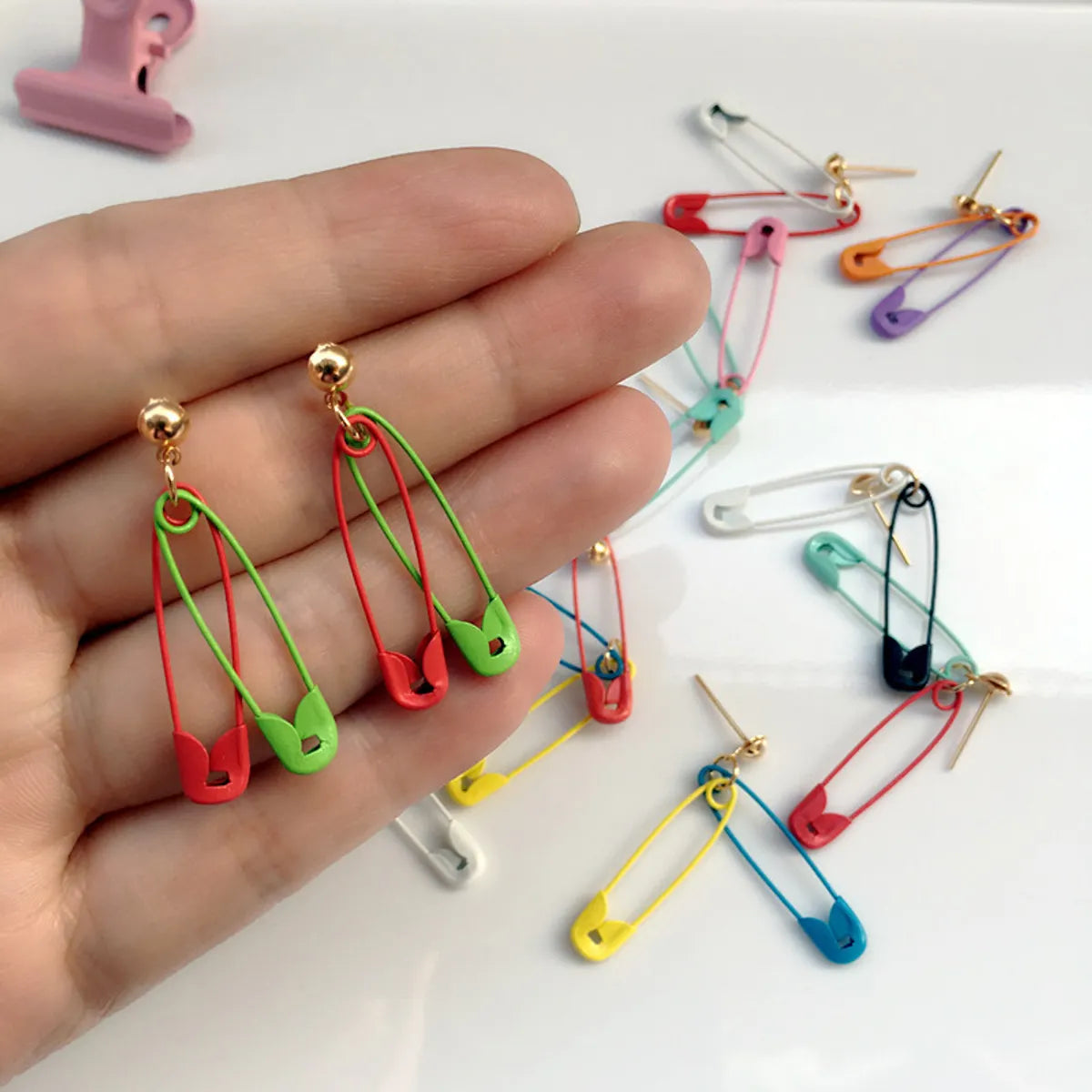 Cute Solid Color Paper Clip Pendant Earrings