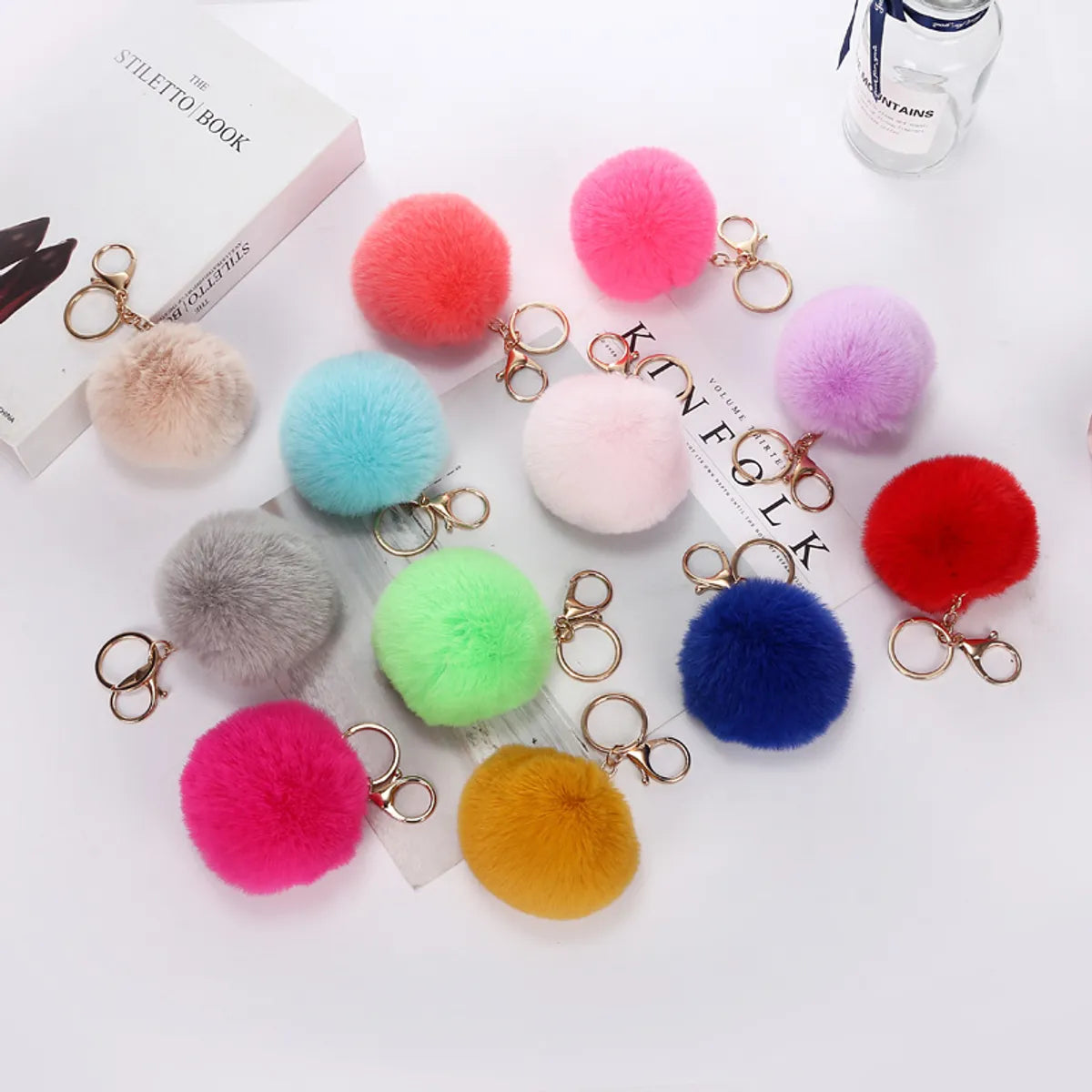 Cute Solid Color Plush Flocking Keychain