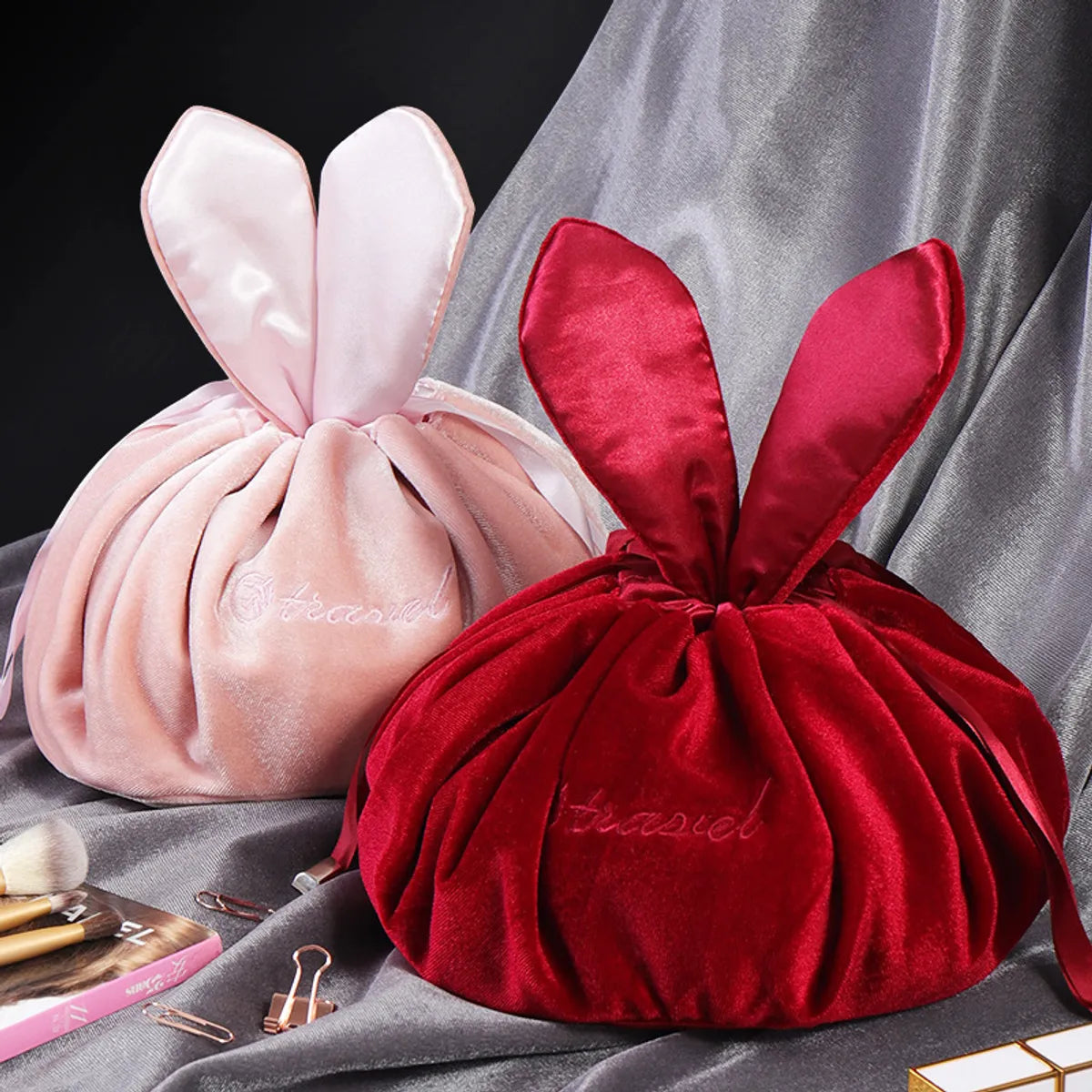 Cute Solid Color Plush Round Makeup Bags