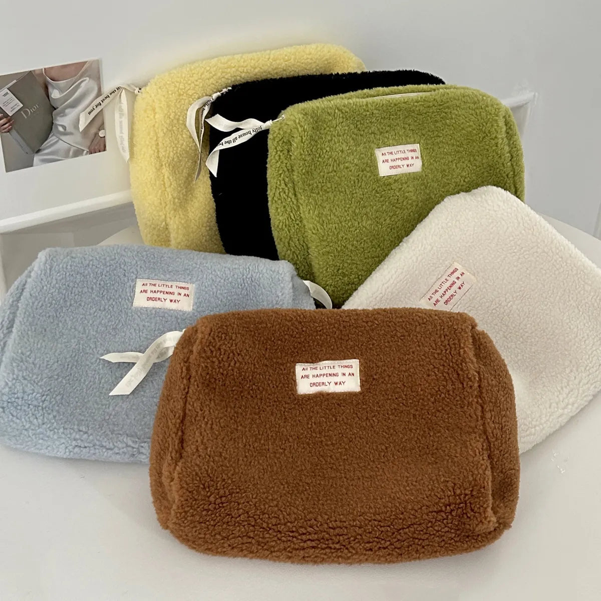 Cute Solid Color Plush Square Makeup Bags