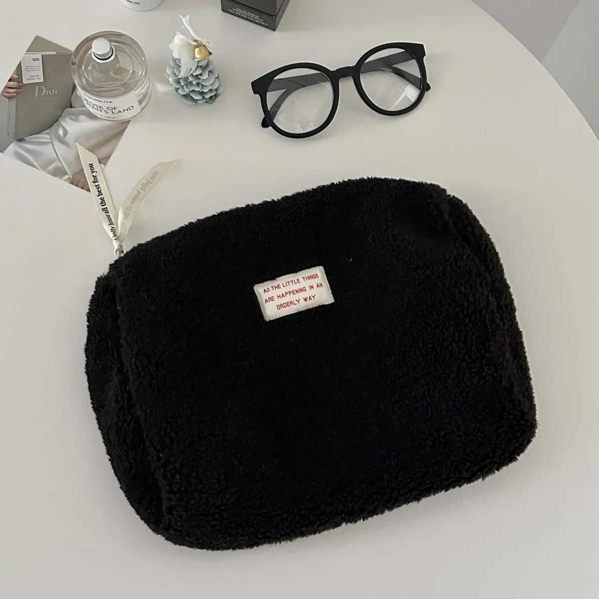 Cute Solid Color Plush Square Makeup Bags