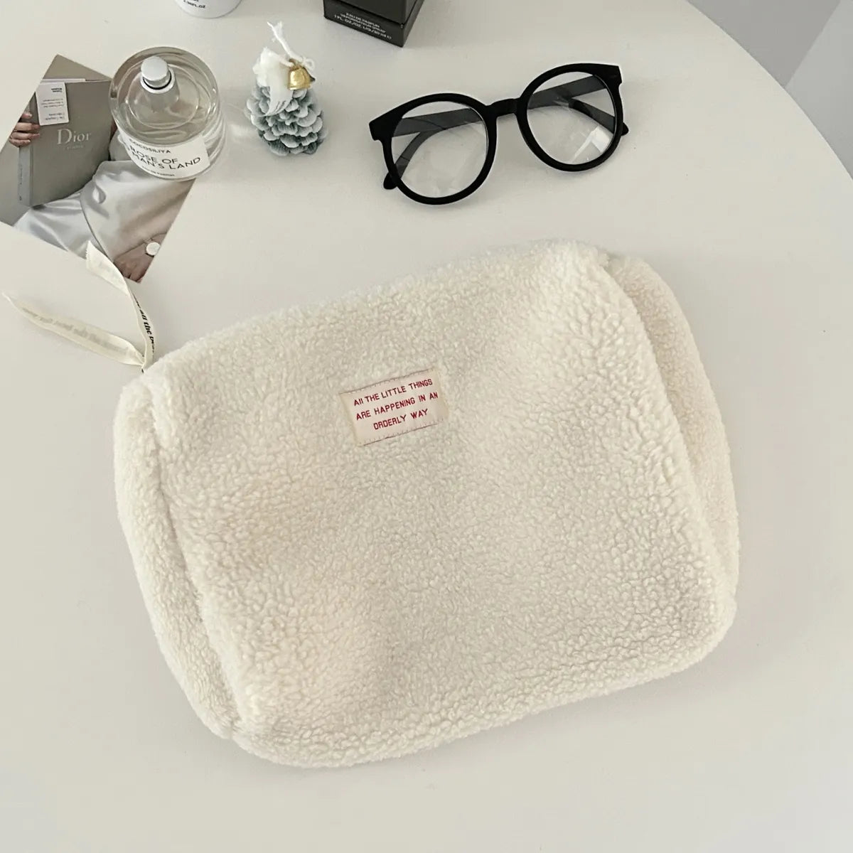 Cute Solid Color Plush Square Makeup Bags