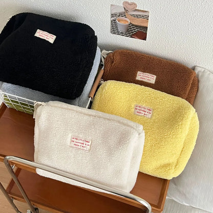 Cute Solid Color Plush Square Makeup Bags