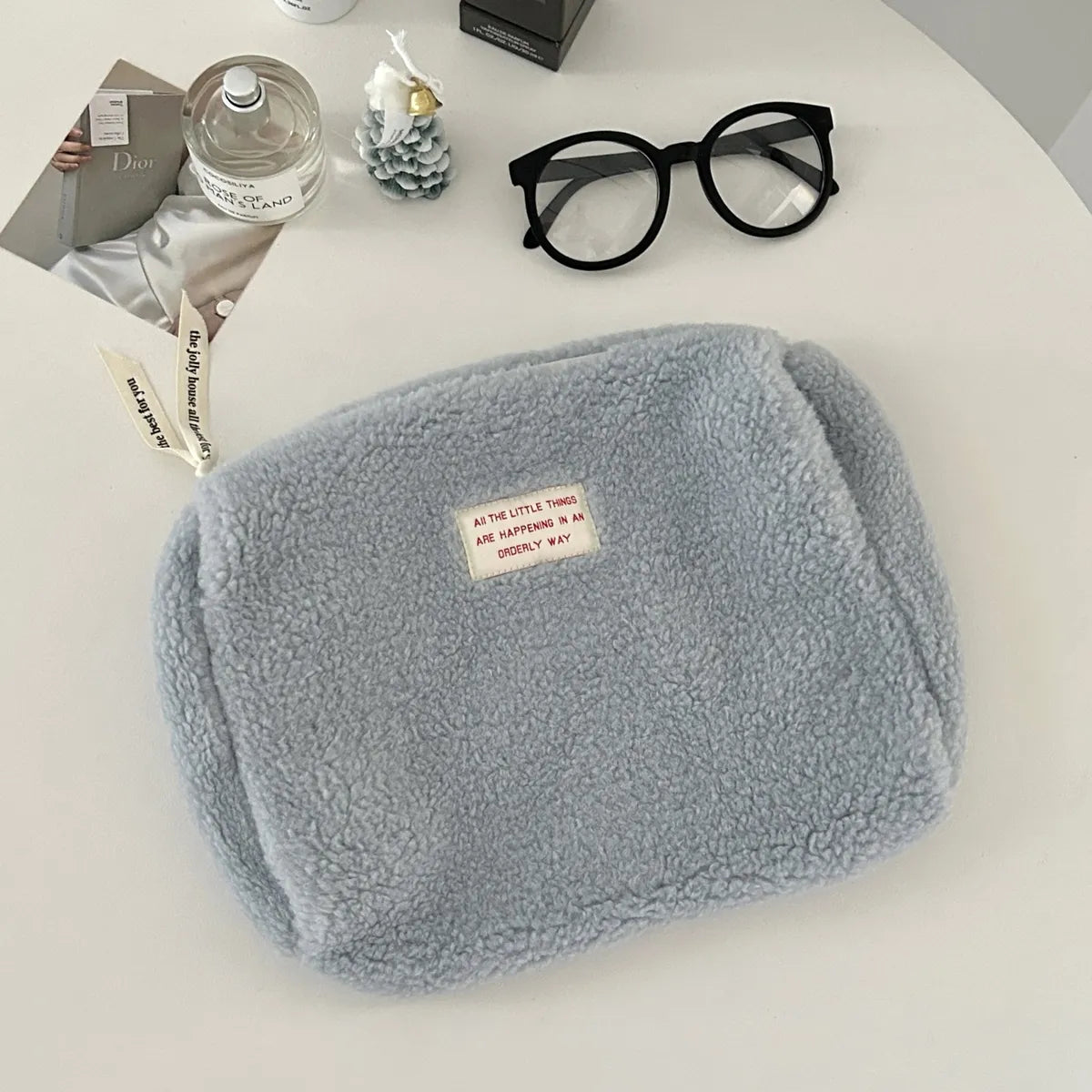 Cute Solid Color Plush Square Makeup Bags