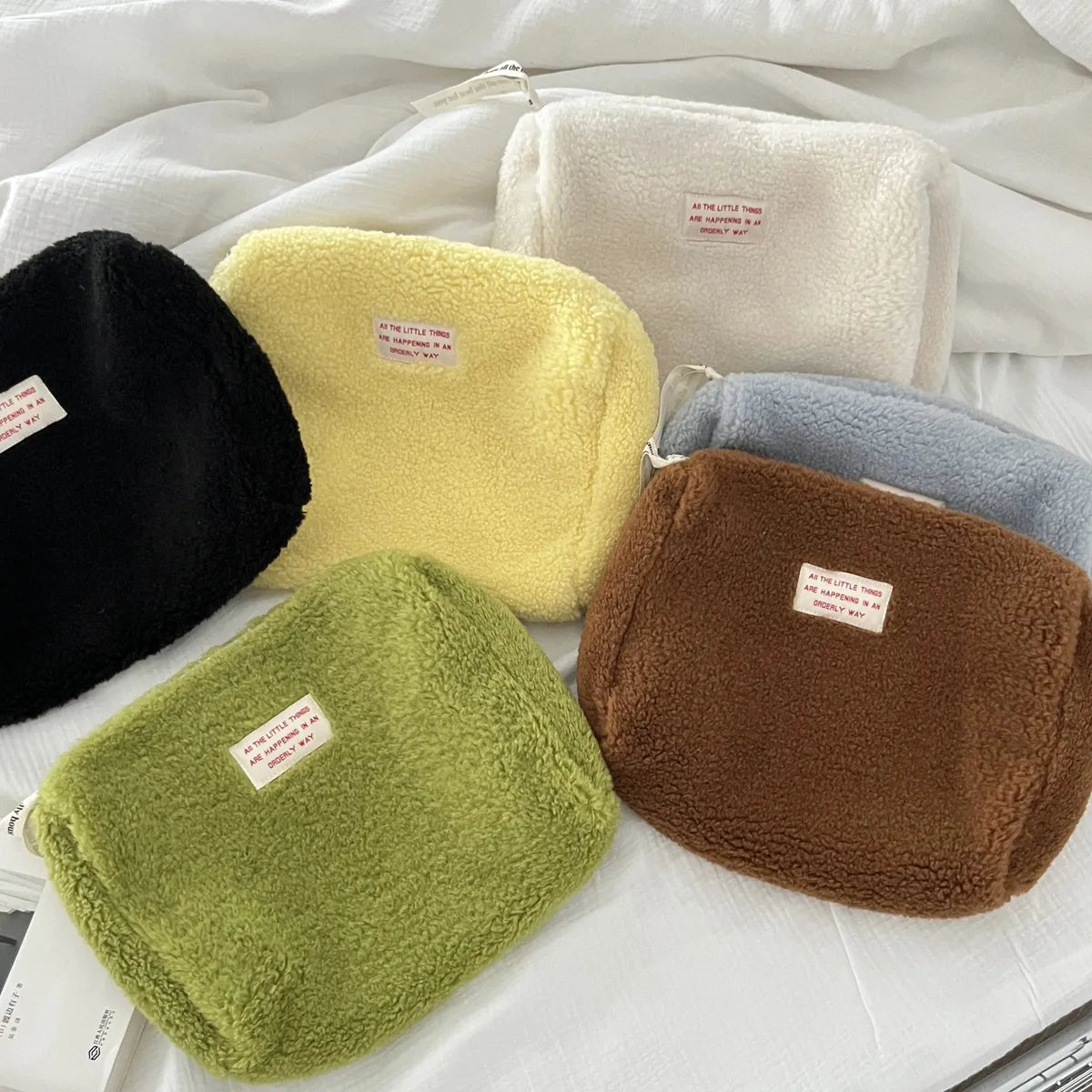 Cute Solid Color Plush Square Makeup Bags