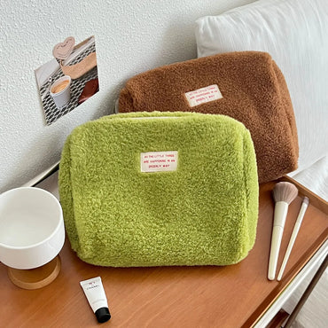 Cute Solid Color Plush Square Makeup Bags