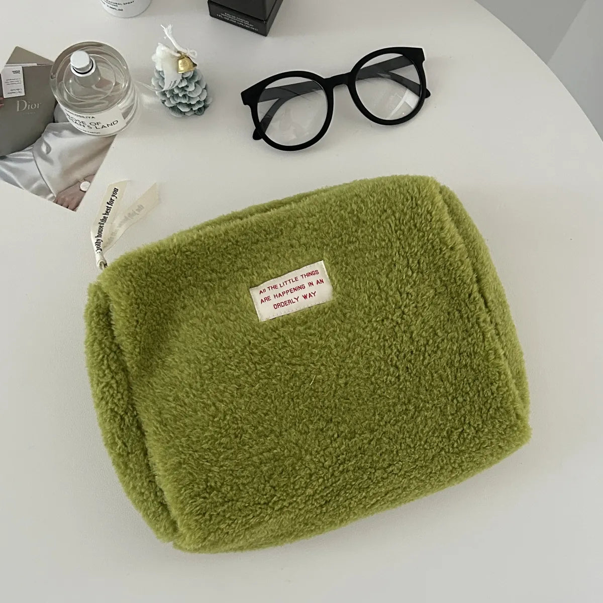 Cute Solid Color Plush Square Makeup Bags