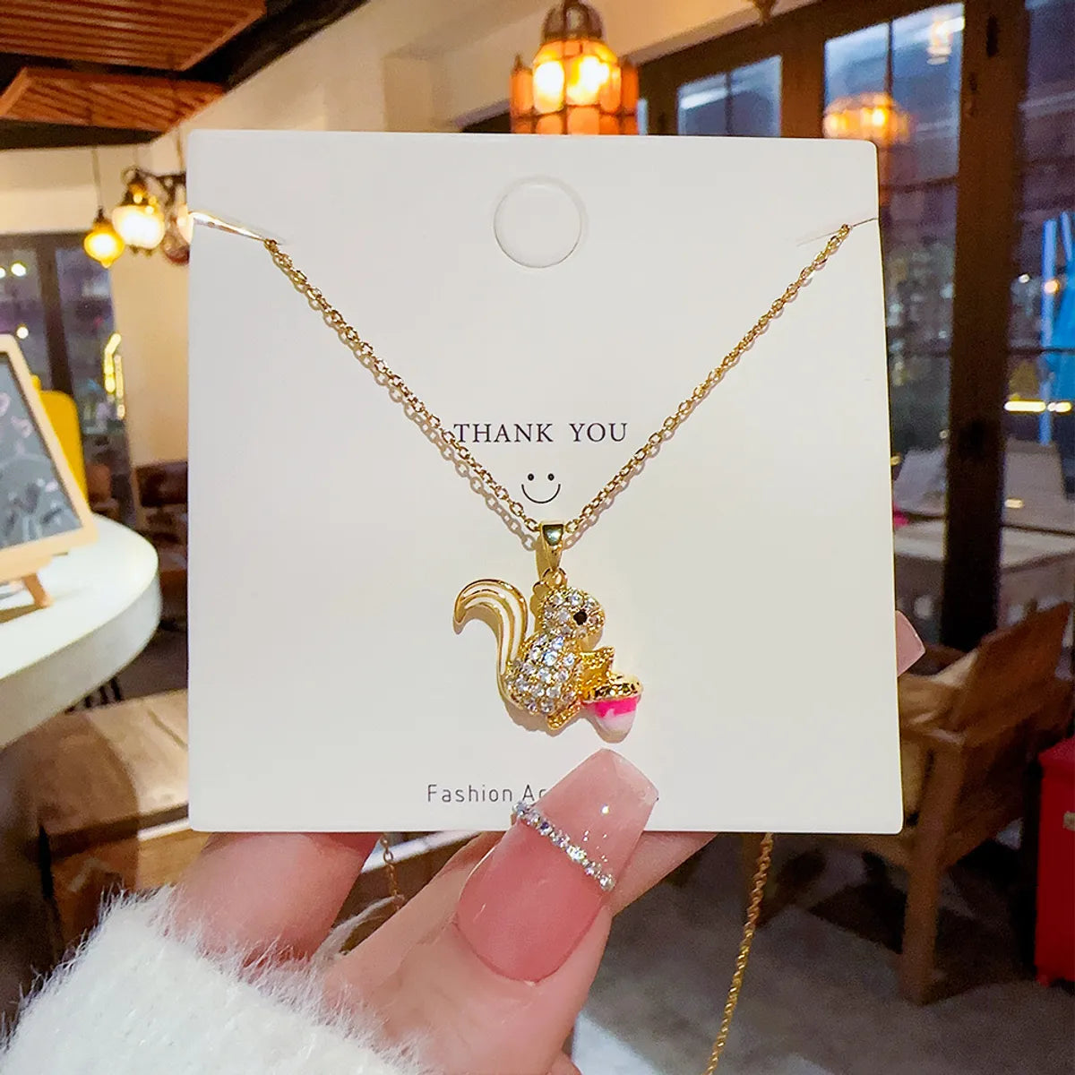 Cute Squirrel Titanium Steel Inlay Zircon Pendant Necklace