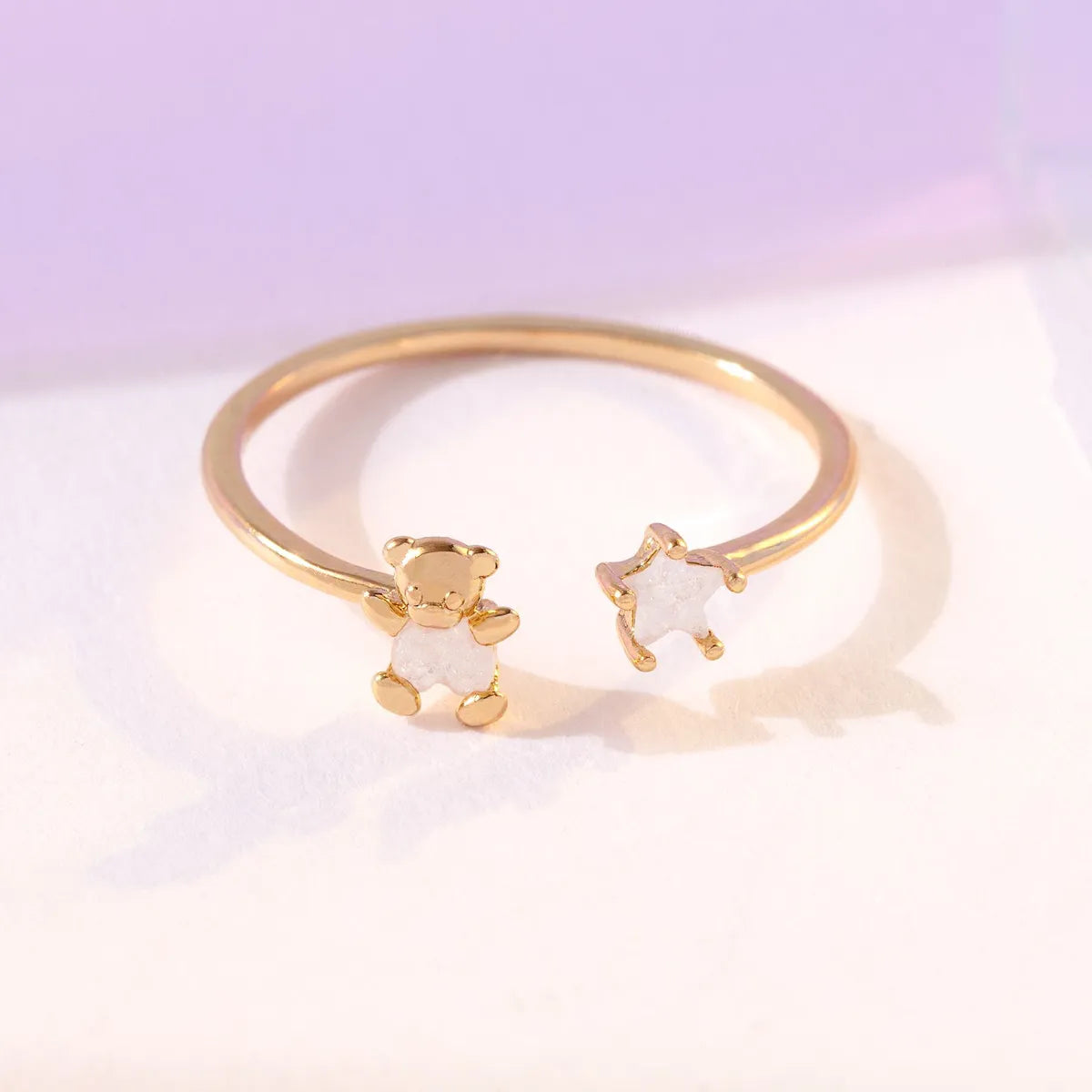 Cute Star Bear Copper Plating Zircon Open Ring