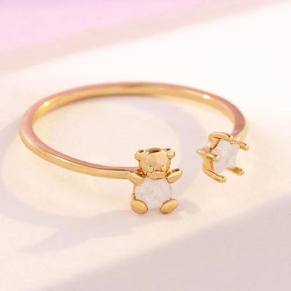 Cute Star Bear Copper Plating Zircon Open Ring