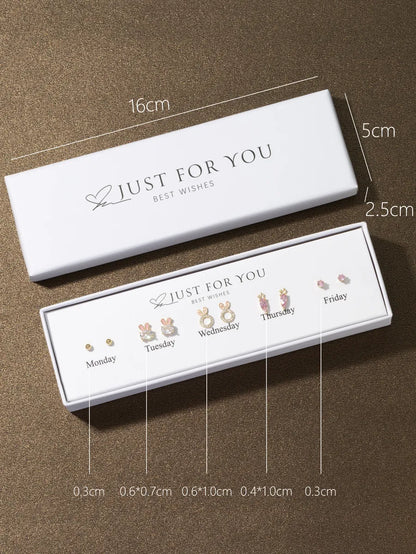 1 Set Cute Star Bow Knot Inlay Copper Zircon Ear Studs