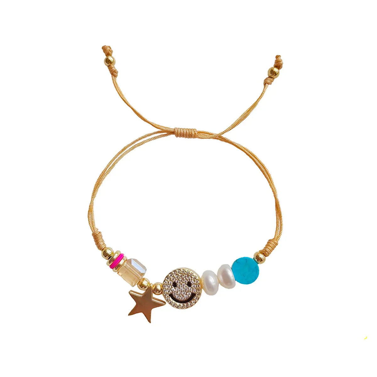 Cute Star Freshwater Pearl Rope Copper Knitting Plating Inlay Rhinestones 18k Gold Plated Women'S Bracelets