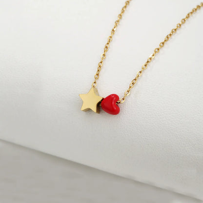 Cute Star Heart Shape Stainless Steel Plating 18k Gold Plated Necklace