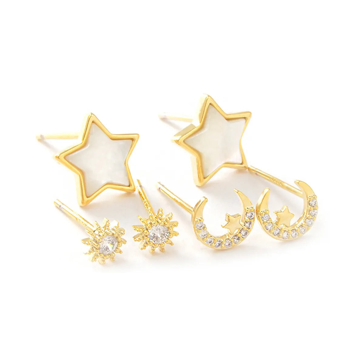 Cute Star Moon Bow Knot Copper Zircon Ear Studs In Bulk