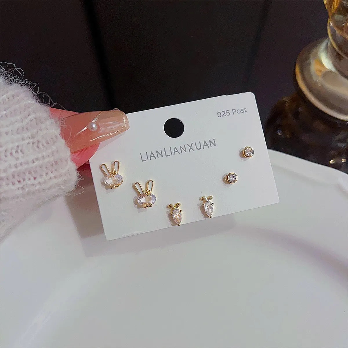 Cute Star Moon Bow Knot Copper Zircon Ear Studs In Bulk