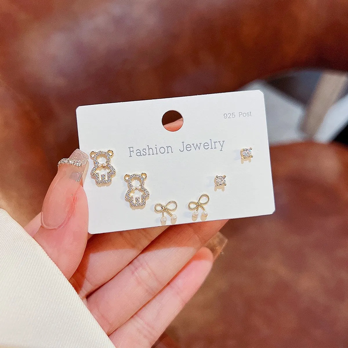 Cute Star Moon Bow Knot Copper Zircon Ear Studs In Bulk