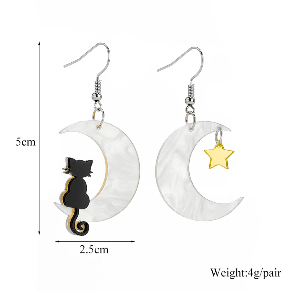 Cute Star Moon Cat Arylic Women's Drop Earrings