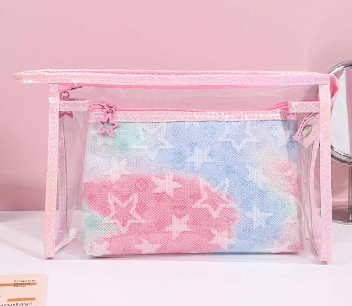 Cute Star Tie-Dyed Five-Pointed Star Chain Link Fencing Square Makeup Bags