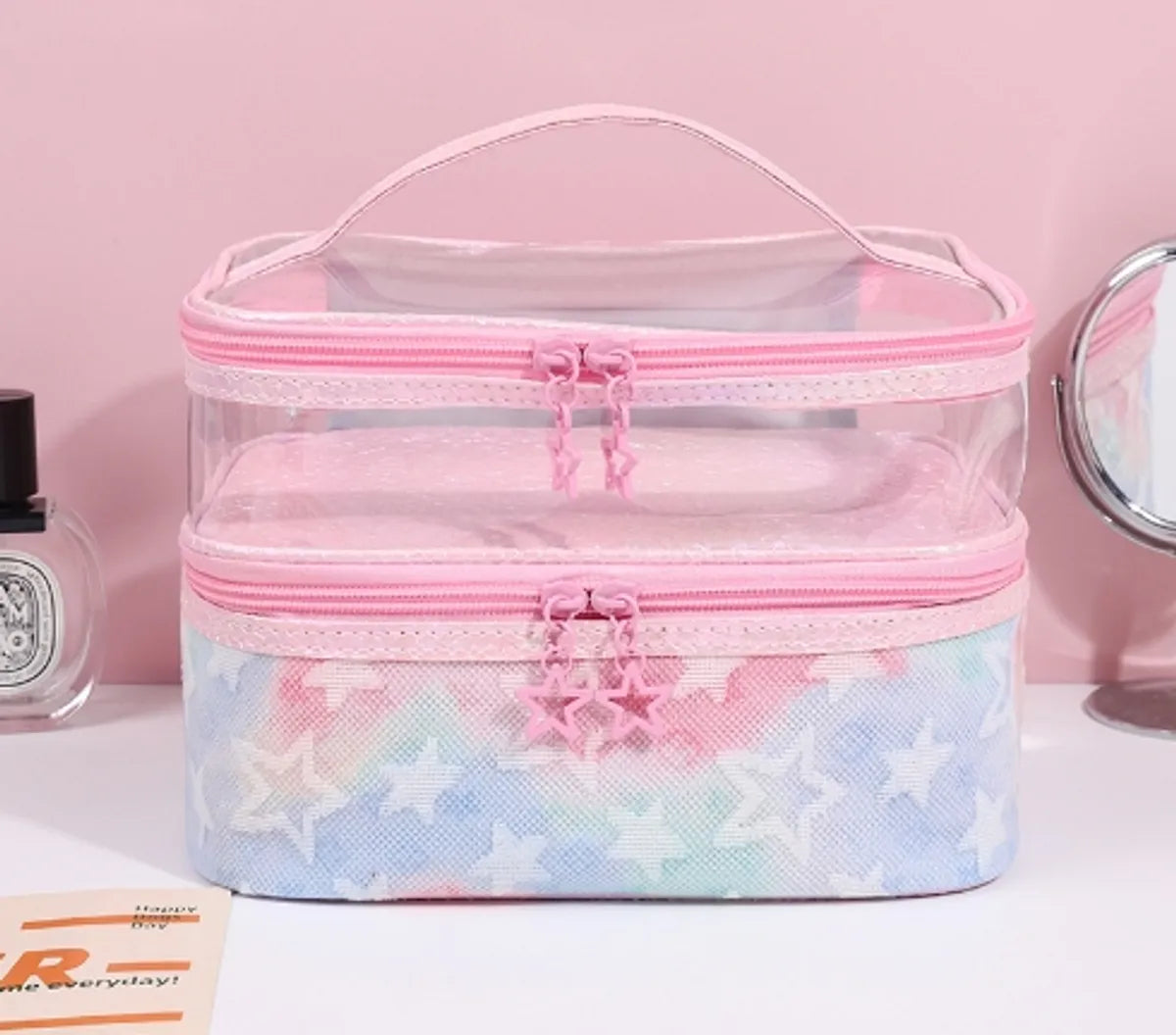 Cute Star Tie-Dyed Five-Pointed Star Chain Link Fencing Square Makeup Bags