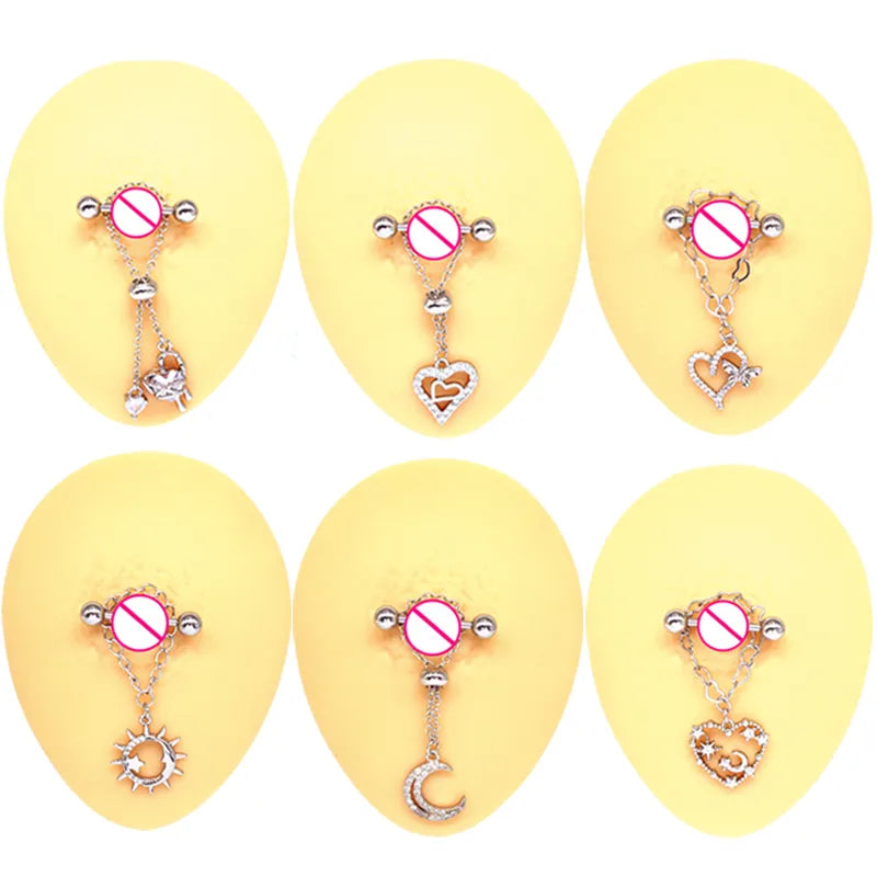 Cute Starry Sky Moon Heart Shape Stainless Steel Copper White Gold Plated Gold Plated Rhinestones Nipple Ring In Bulk