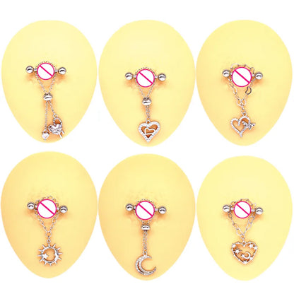 Cute Starry Sky Moon Heart Shape Stainless Steel Copper White Gold Plated Gold Plated Rhinestones Nipple Ring In Bulk