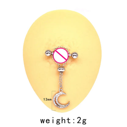 Cute Starry Sky Moon Heart Shape Stainless Steel Copper White Gold Plated Gold Plated Rhinestones Nipple Ring In Bulk