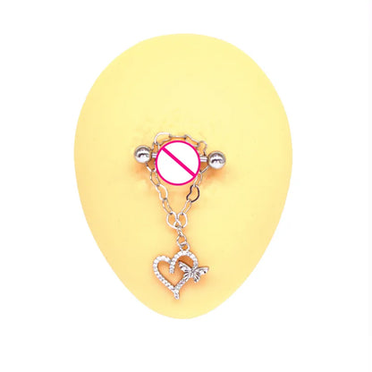 Cute Starry Sky Moon Heart Shape Stainless Steel Copper White Gold Plated Gold Plated Rhinestones Nipple Ring In Bulk