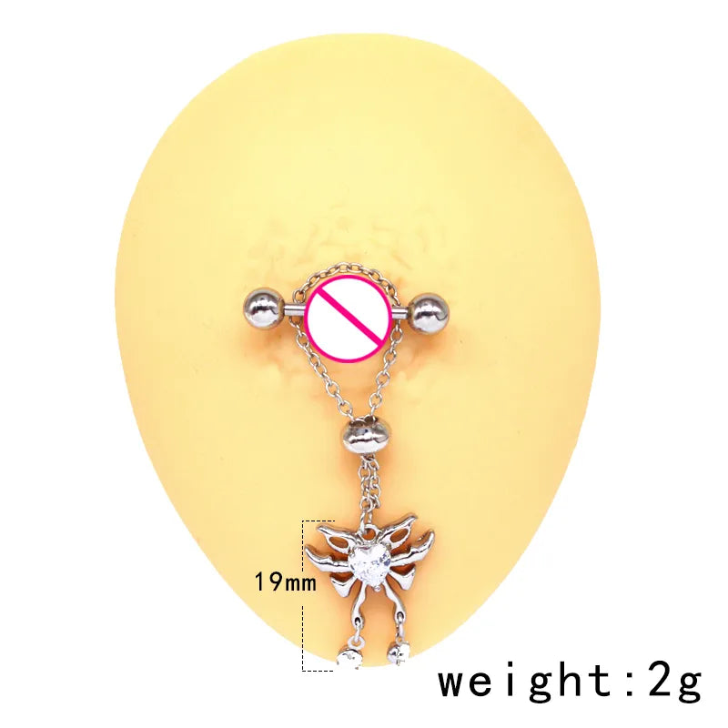 Cute Starry Sky Moon Heart Shape Stainless Steel Copper White Gold Plated Gold Plated Rhinestones Nipple Ring In Bulk