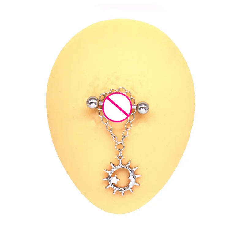 Cute Starry Sky Moon Heart Shape Stainless Steel Copper White Gold Plated Gold Plated Rhinestones Nipple Ring In Bulk