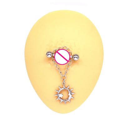 Cute Starry Sky Moon Heart Shape Stainless Steel Copper White Gold Plated Gold Plated Rhinestones Nipple Ring In Bulk