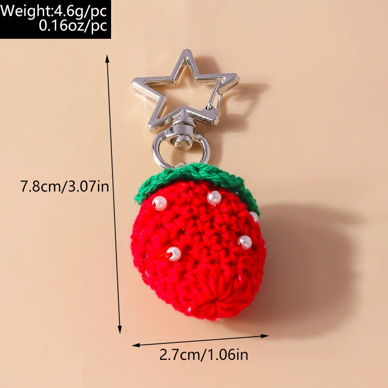 Cute Strawberry Knit Zinc Alloy Bag Pendant Keychain