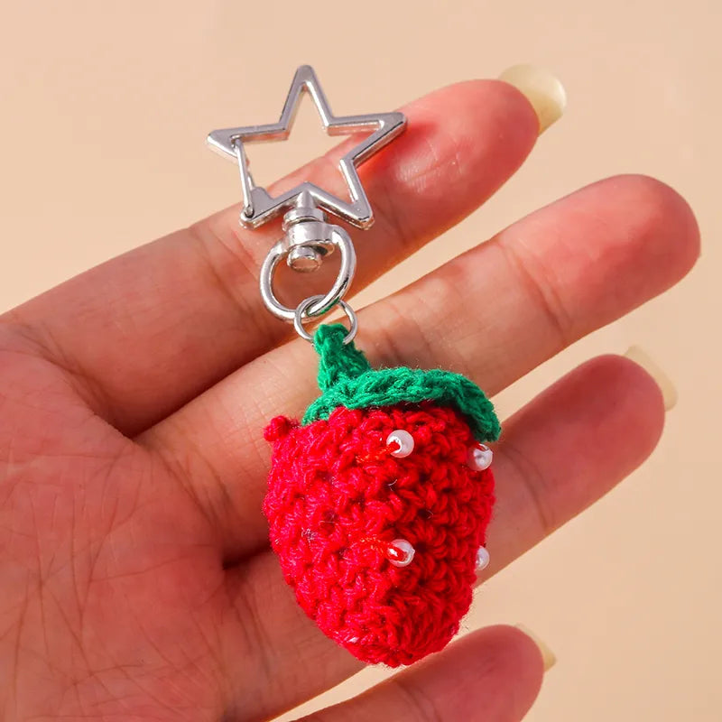 Cute Strawberry Knit Zinc Alloy Bag Pendant Keychain