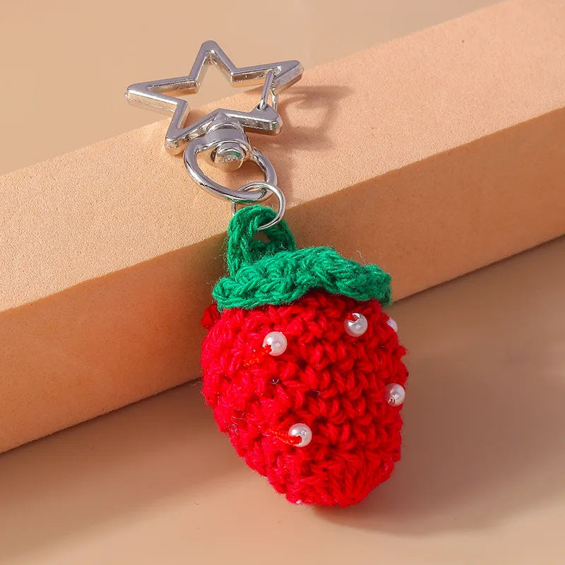 Cute Strawberry Knit Zinc Alloy Bag Pendant Keychain