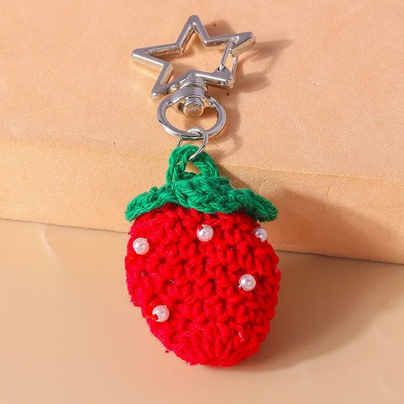 Cute Strawberry Knit Zinc Alloy Bag Pendant Keychain