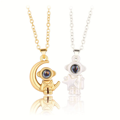 Cute Streetwear Astronaut Star Moon Alloy Plating Valentine's Day Couple Pendant Necklace