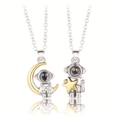 Cute Streetwear Astronaut Star Moon Alloy Plating Valentine's Day Couple Pendant Necklace