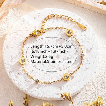 Cute Streetwear Commute Geometric Round 304 Stainless Steel 18K Gold Plated Artificial Rhinestones Bracelets In Bulk