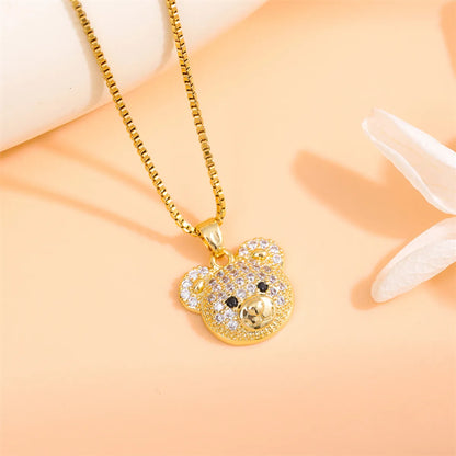 Stainless Steel Titanium Steel 18K Gold Plated Cute Streetwear Plating Inlay Little Bear Panda Zircon Pendant Necklace