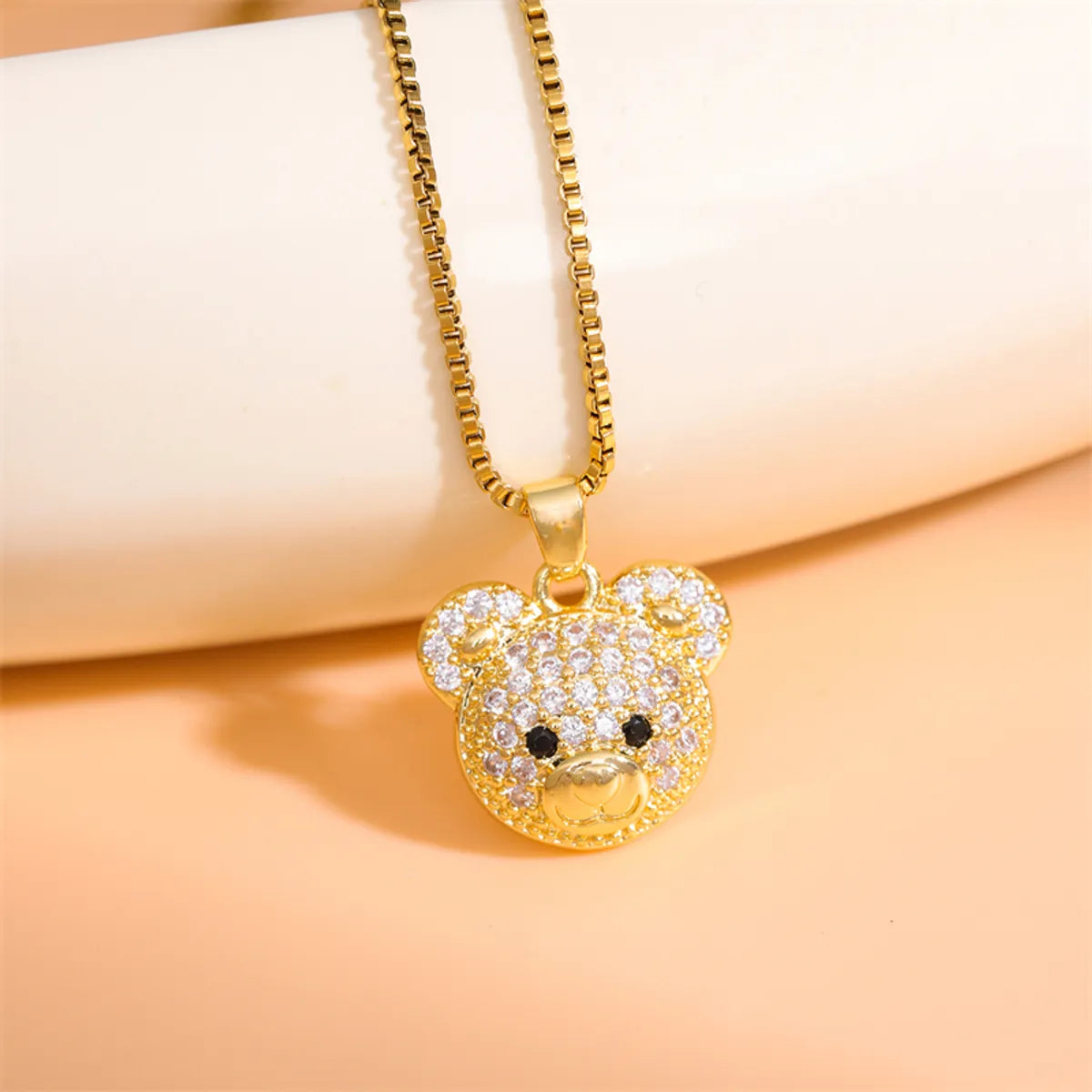 Stainless Steel Titanium Steel 18K Gold Plated Cute Streetwear Plating Inlay Little Bear Panda Zircon Pendant Necklace