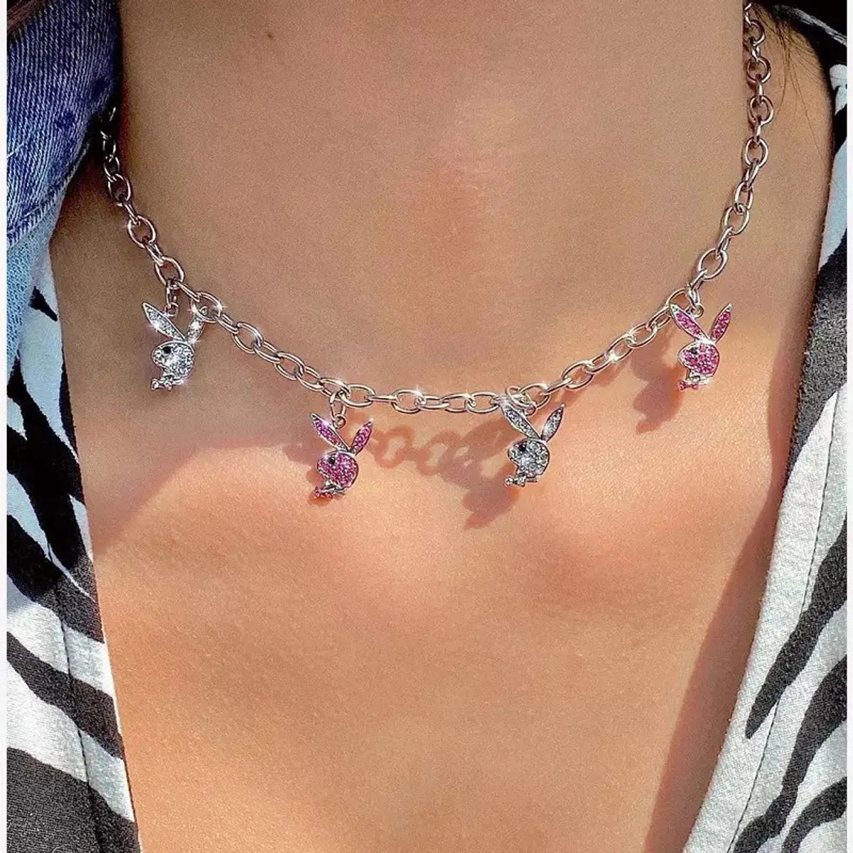 Cute Streetwear Rabbit Stainless Steel Titanium Steel Plating Inlay Zircon Necklace