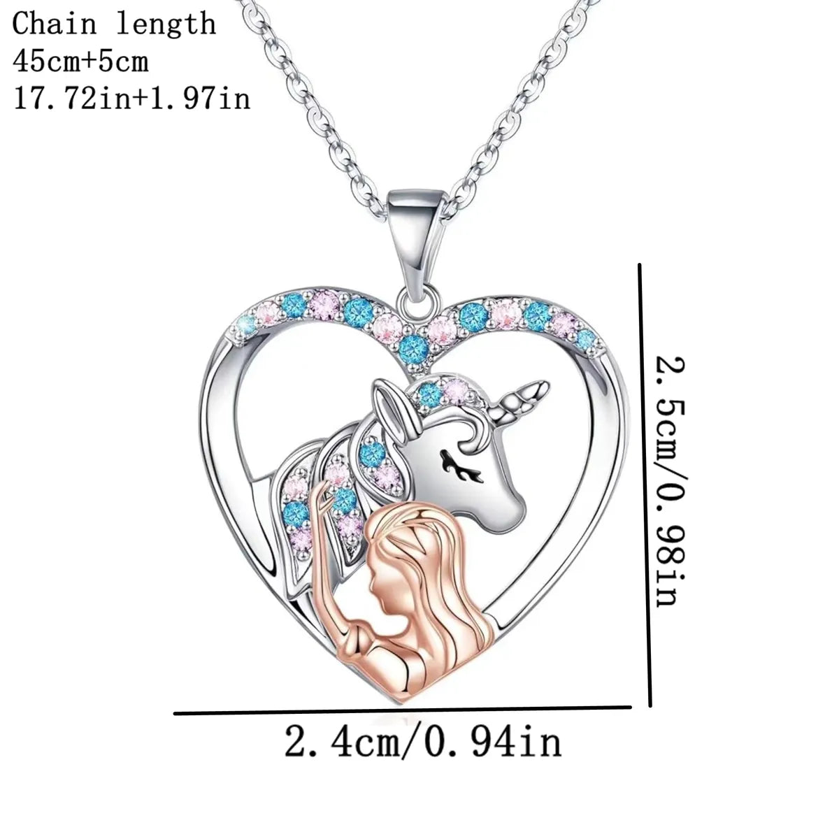 Cute Sweet Artistic Human Unicorn Alloy Hollow Out Inlay Artificial Rhinestones Silver Plated Children Unisex Pendant Necklace