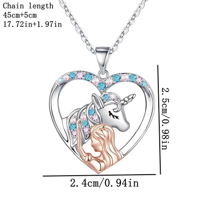 Cute Sweet Artistic Human Unicorn Alloy Hollow Out Inlay Artificial Rhinestones Silver Plated Children Unisex Pendant Necklace