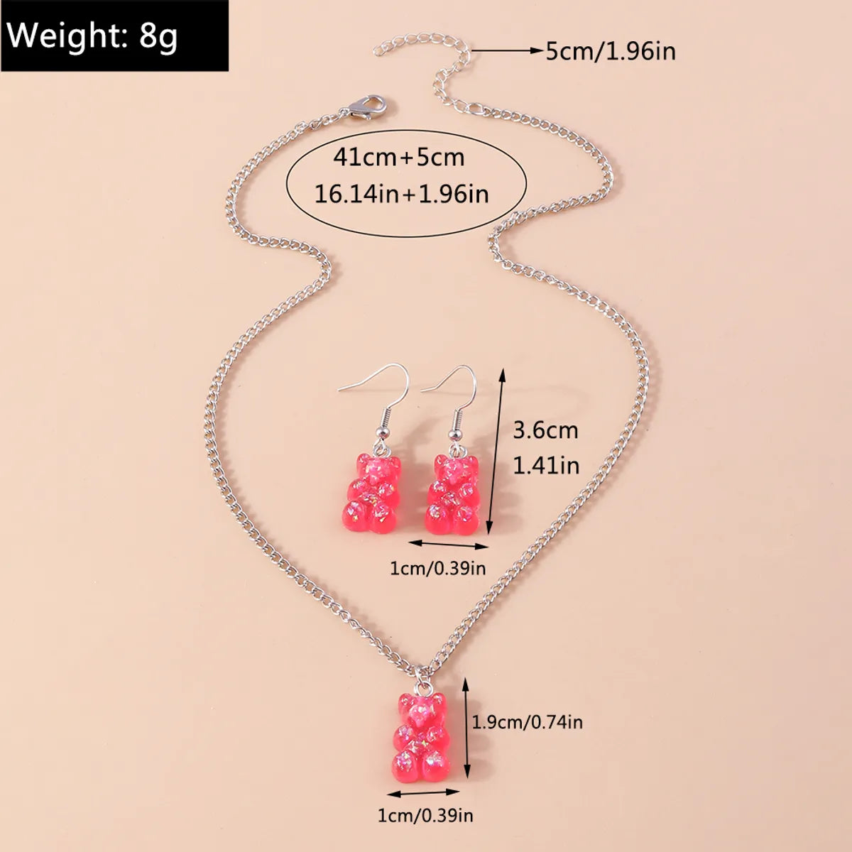 Cute Sweet Bear Alloy Resin Women'S Earrings Necklace