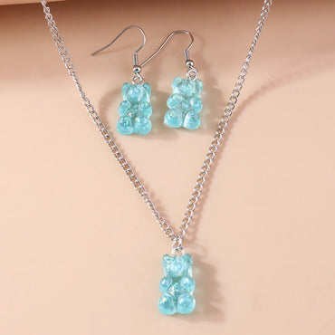 Cute Sweet Bear Alloy Resin Women'S Earrings Necklace